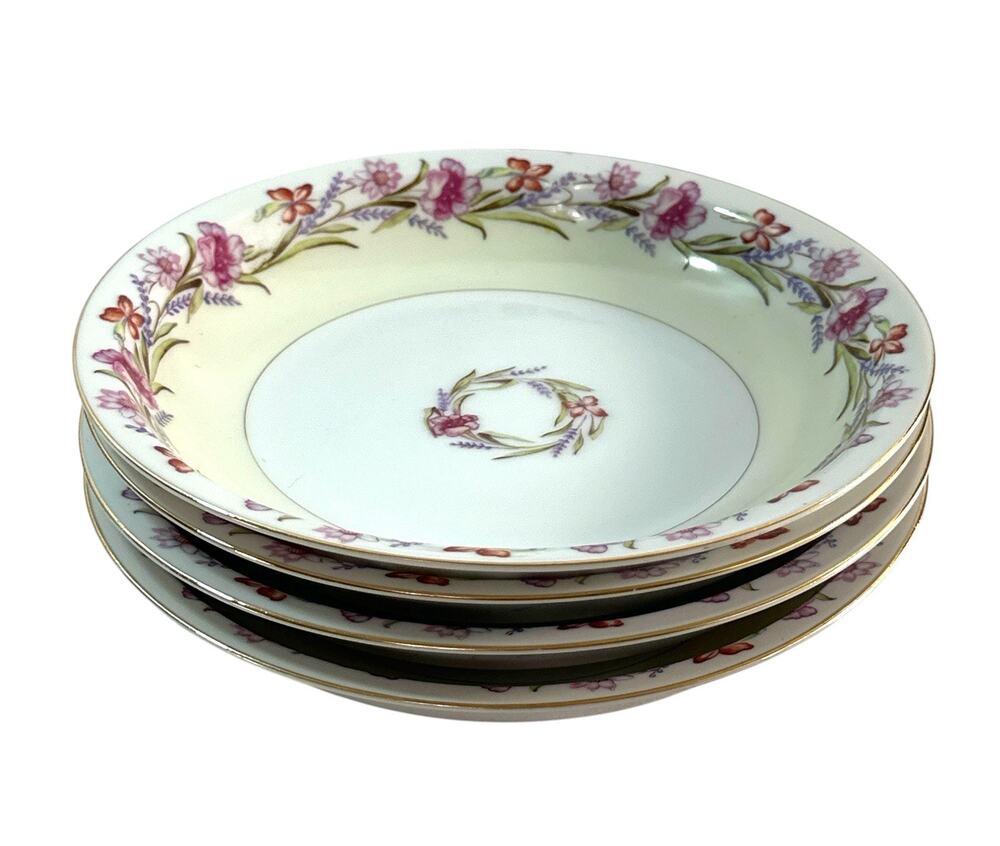 Set of 4 Aladdin Fine China Occupied Japan 7.5” Soup Bowls Floral Gold Trim